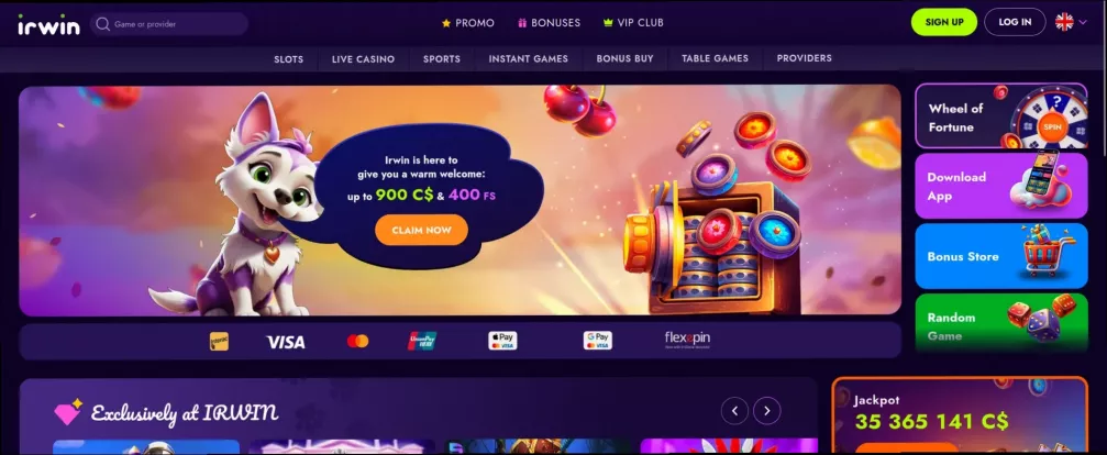 Irwin Casino 150% up to 444 CAD bonus offer